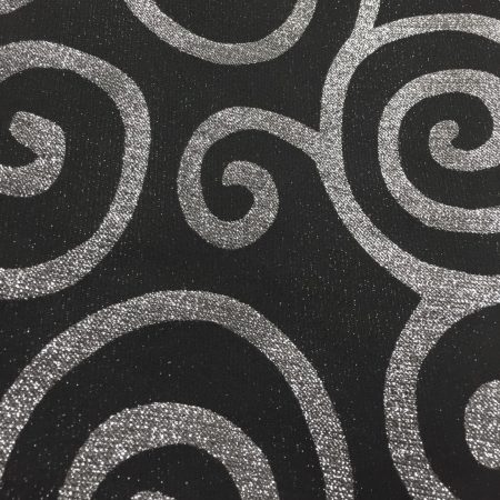 Black and Silver Metallic Scroll Rental Linen