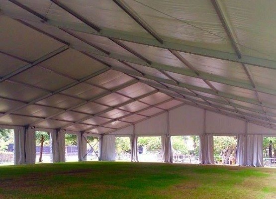 clearspan tent inside with sidewalls drawn
