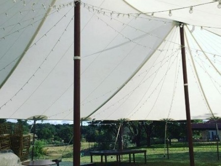 Tidewater Sailcloth Tent with festoon lighting