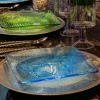Blue Swirl Luncheon Plates and Hammer Forged Flatware