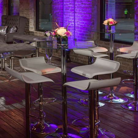 White Contempo Bar Stools and LED Cocktail Table