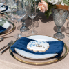 Clear Glass Charger with Gold Band, Marine Velvet Napkin