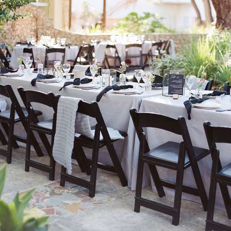 Grey Cottonique Linen and Black Resin Folding Chair Rentals