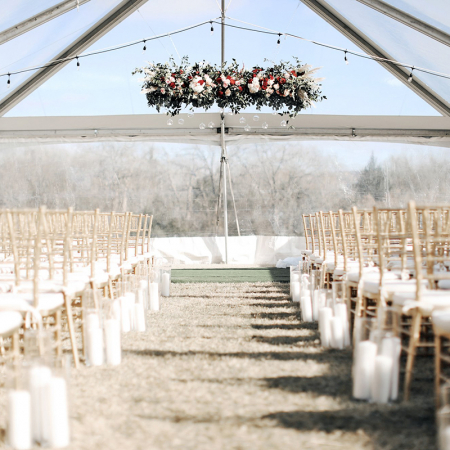 Clear Tent with Clear Sidewalls and Festoon Lighting