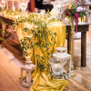 Sunshine Velvet, Grand Crystal Centerpiece, White Wash Wooden Lanterns, 32in Floral Candlestick