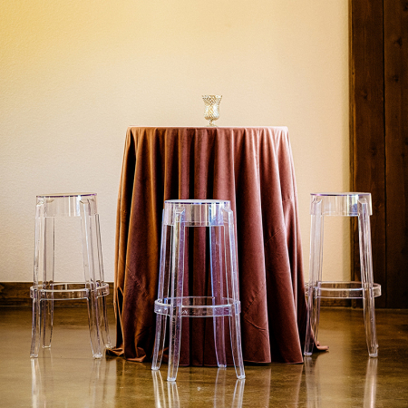 Blush Velvet Cocktail Table and Ghost Barstool