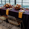 Gold Elle Chair Rentals, Eggplant Economy Linen