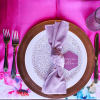 Lorena, Hot Pink Satin Runner, Lavender Fresco Velvet Napkin, Gotham Flatware, Chandler Salad Plate - Katy Rox Photography
