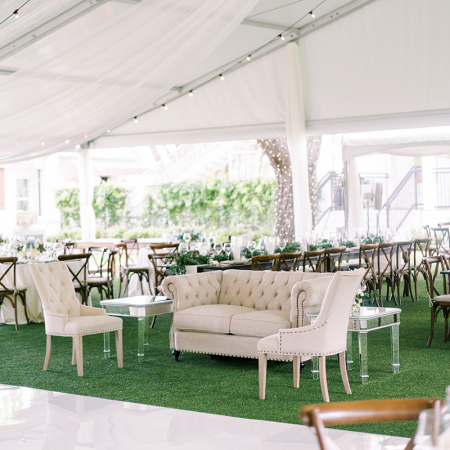 Tarrytown and Chateau Chairs under Tented Wedding Reception