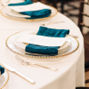 Teal Iridescent Crush Linen Rentals with Glass Gold Beaded Charger