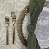 Ivory Palm Beach Linen, Olive Waffle Napkin, Gold Vivi Flatware, Gold Mosaico Charger, Fleur China
