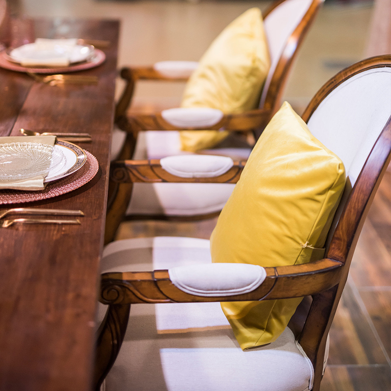 Sunshine Velvet Pillow Covers, Tudor Chairs