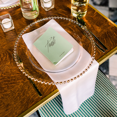 White Majestic Napkin, Gold Glass Beaded Charger