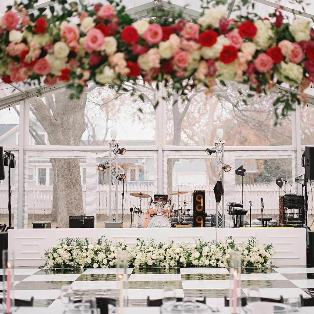 Black and White Check Vinyl (Teak Dance Floor), White Stage Facades - Britni Dean Photography