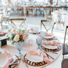 COPPER GEO MOD DIE CUT CHARGER, LIGHT PINK COTTONIQUE NAPKIN, BLUE CAROUSEL GOBLET, ROSE GOLD LUCCA FLATWARE - CARHART PHOTOGRAPHY
