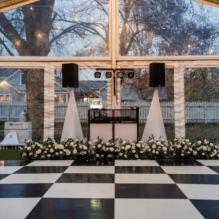 BLACK AND WHITE DANCE FLOOR , WOODBINE MANSION- MERCEDES MORGAN PHOTOGRAPHY