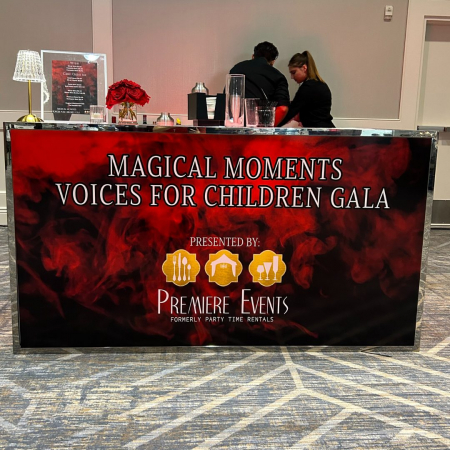 6' AVENUE BAR WITH CUSTOM VINYL - VOICES FOR CHILDREN GALA 2024 HILTON COLLEGE STATION