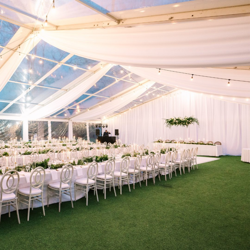 Custom White Poly Drape - Woodbine Mansion - Rooted Trumpet Photography
