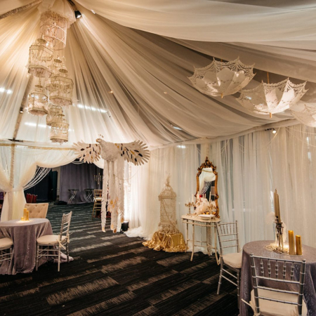 Voile Ivory Drapes on 20x20 Tent - Lisa Hause Photography