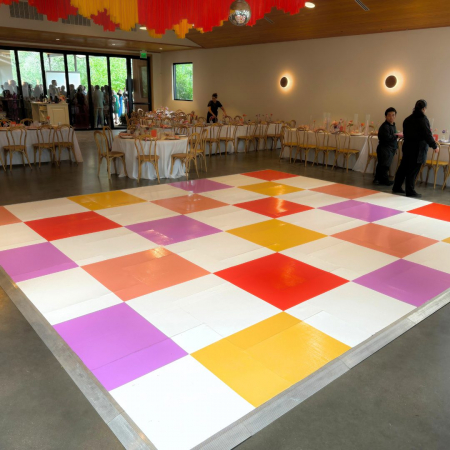 Custom Vinyl Colorful Check Dance Floor - Vibrant Purple, Coral, Red, Yellow