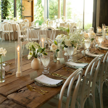 Clear Glass Dinner Plate, Savoy Flatware, Clear Carousel Goblet, Matte Sage Napkin - Katherine Lrason Photography - Barr Mansion