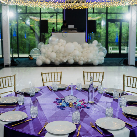 Purple Matte Satin, White Acrylic Dance Floor - Lauren Slusher Photography - The Junior League of Austin