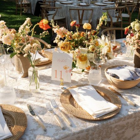 Rattan Charger, Ivory Pearl Flatware -Ann Mark Photography - Laguna Glora