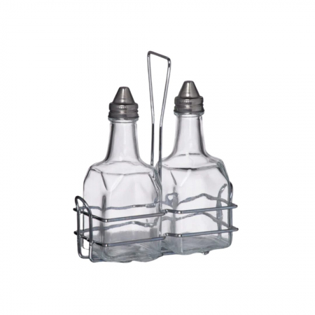 6OZ OIL & VINEGAR CRUET SET W RACK