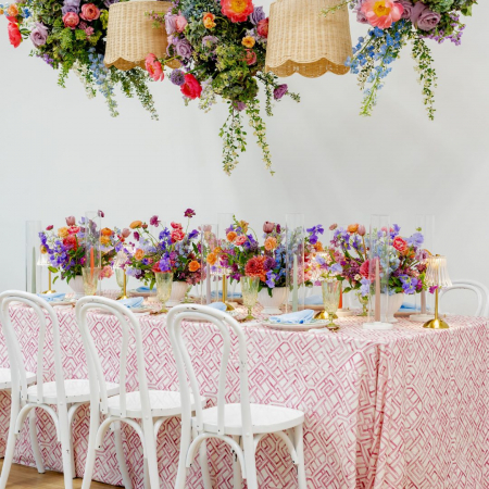 Deco Pink, Powder Blue Scalloped Napkin, Elba White Flatware, Eleanor Fern Plates, Melodia Moss Goblet - Ally Joe Photography - Studio 717