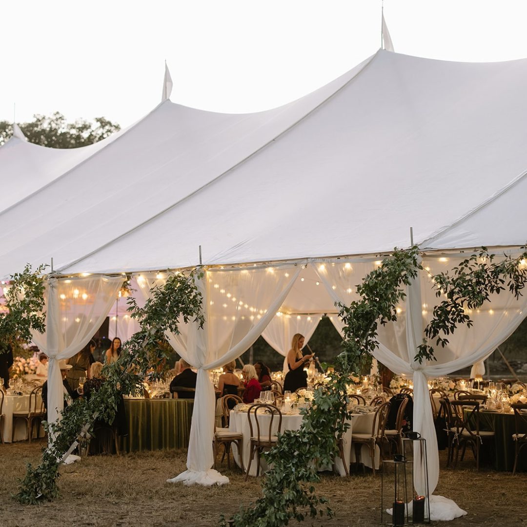 44 x 103 Tidewater Tent + Festoon + Voile Leg Drape - Madison Sears Photography